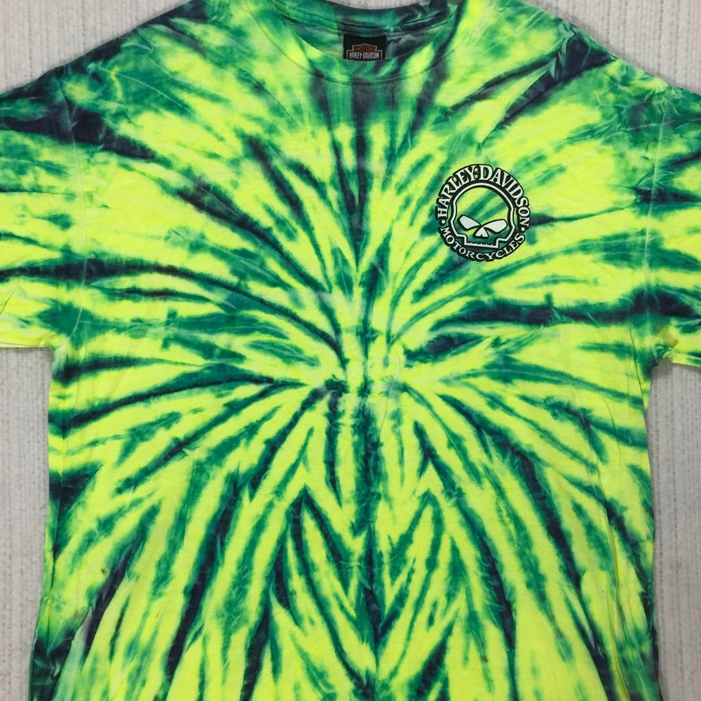 Harley Davidson Jamaica Tie Dye T-Shirt XL Neon Green Skull Graphic USA Made